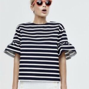 J.Crew Striped Ruffle Sleeve Top